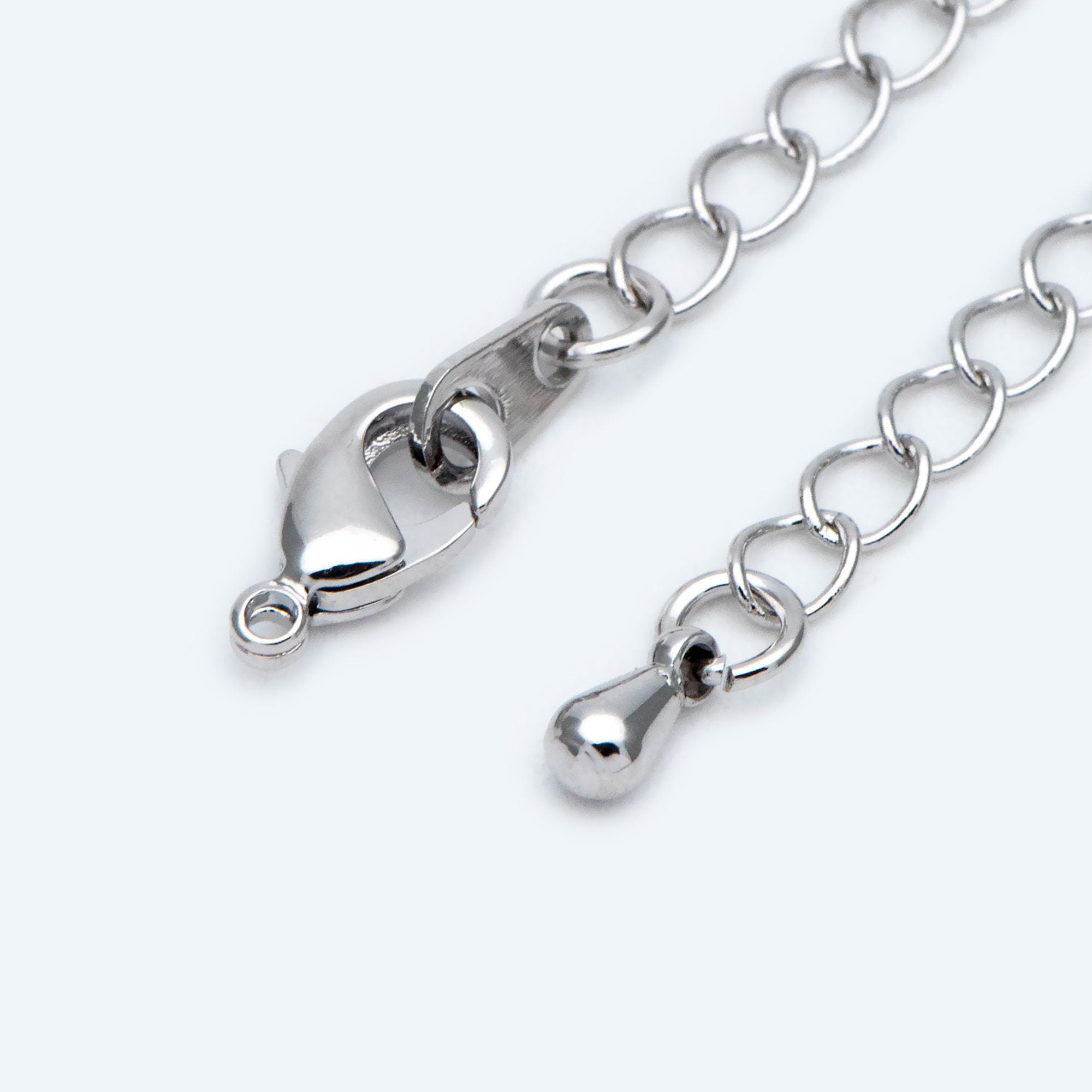 10pcs Lobster Claw Clasps with Extender Chain 72mm, Gold/ Rhodium plated Brass, 3mm Wide Extension Chain (GB-100-E)